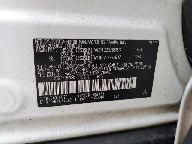 2T3F1RFV8KC003212 - 2019 TOYOTA RAV4 LE Blanc photo 13