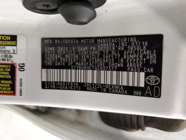 2T1BURHE7GC607577 - 2016 TOYOTA COROLLA L 白色 照片 13