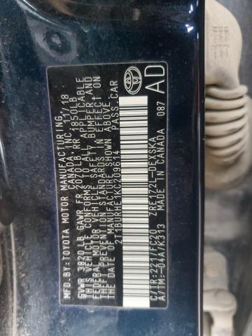 2T1BURHE1KC209614 - 2019 TOYOTA COROLLA L Niebieski zdjęcie 12