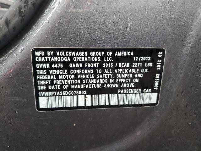 1VWBP7A35DC075803 - 2013 VOLKSWAGEN PASSAT SE GRAY photo 12
