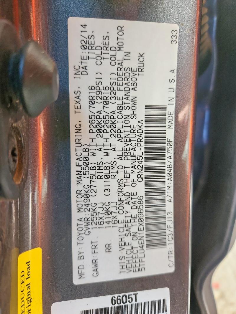 5TFLU4EN1EX096586 - 2014 TOYOTA TACOMA DOUBLE CAB GRAY photo 12