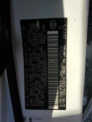JTDBL40E999022042 - 2009 TOYOTA COROLLA BASE WHITE photo 12