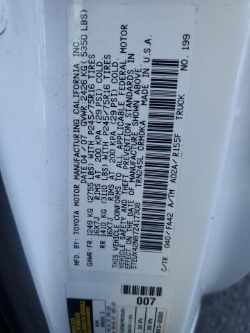 5TEUX42N87Z417308 - 2007 TOYOTA TACOMA ACCESS CAB أبيض صورة 12