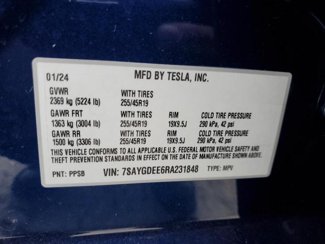 7SAYGDEE6RA231848 - 2024 TESLA MODEL Y BLUE photo 13