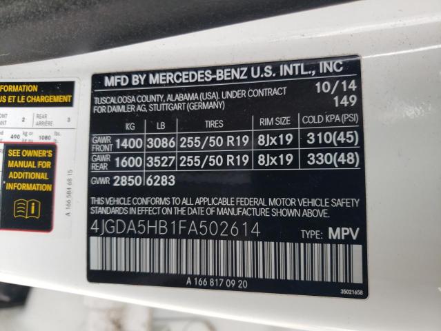 4JGDA5HB1FA502614 - 2015 MERCEDES-BENZ ML 350 4MATIC WHITE photo 13