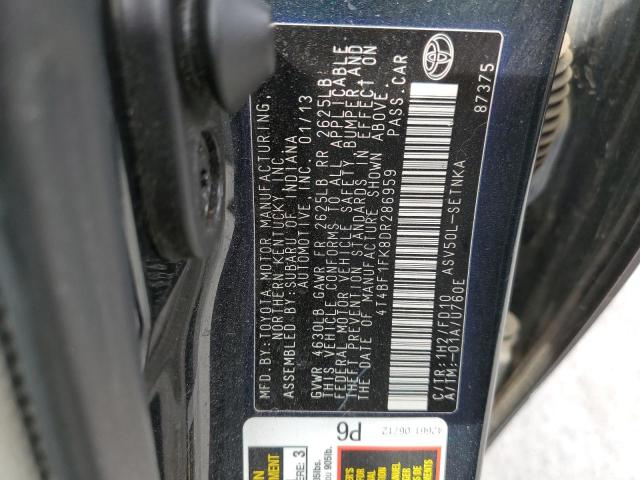 4T4BF1FK8DR286959 - 2013 TOYOTA CAMRY L BLACK photo 12