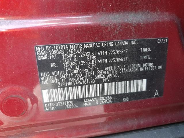 2T3H1RFV4MW164280 - 2021 TOYOTA RAV4 LE 红色 照片 13