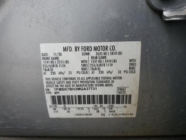 1FMSK7BH3MGA37731 - 2021 FORD EXPLORER SILVER photo 13