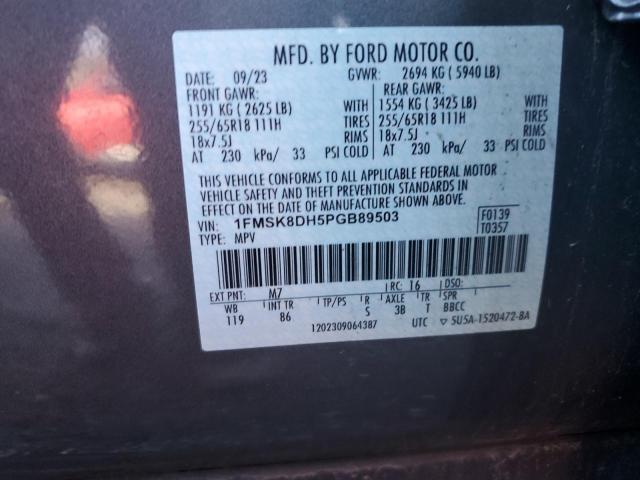 1FMSK8DH5PGB89503 - 2023 FORD EXPLORER XLT Сұр фото 13