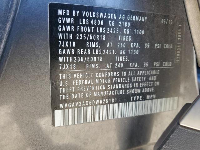 WVGAV3AX6DW625181 - 2013 VOLKSWAGEN TIGUAN S GRAY photo 13