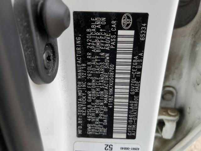 4T1BZ1HK7KU508760 - 2019 TOYOTA CAMRY XSE Ақ фото 13