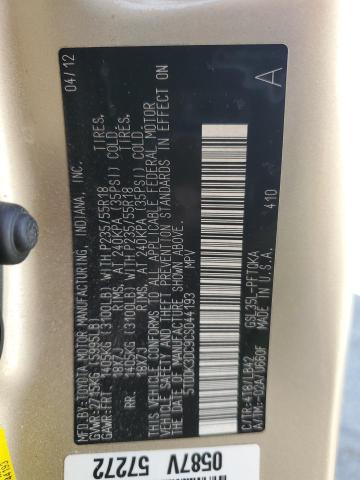 5TDDK3DC9CS044193 - 2012 TOYOTA SIENNA XLE Qızıl foto 13