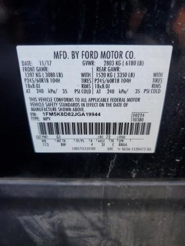 1FM5K8D82JGA19944 - 2018 FORD EXPLORER XLT Սև լուսանկար 13