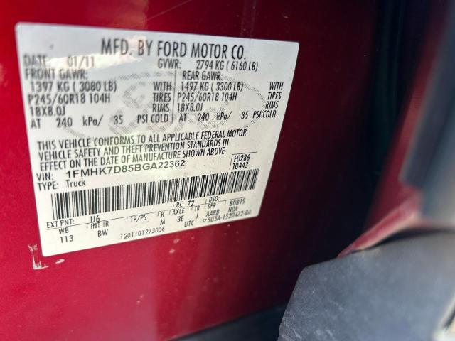 1FMHK7D85BGA22362 - 2011 FORD EXPLORER XLT RED photo 10