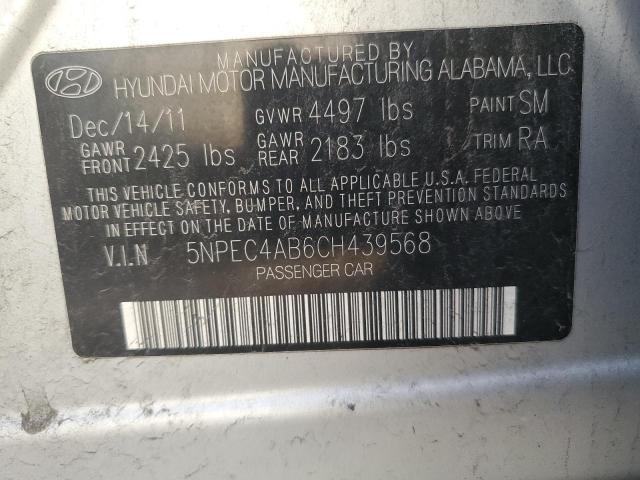 5NPEC4AB6CH439568 - 2012 HYUNDAI SONATA SE SILVER photo 12