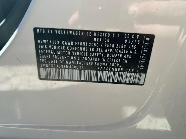 3VW1K7AJ3FM400314 - 2015 VOLKSWAGEN JETTA BASE WHITE photo 10