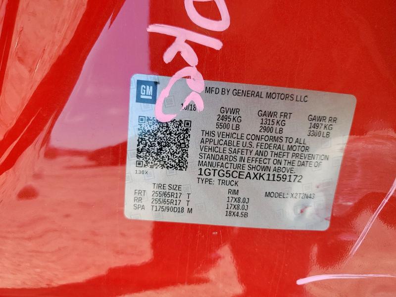 1GTG5CEAXK1159172 - 2019 GMC CANYON SLE წითელი ფოტო 13