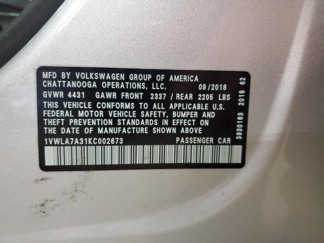 1VWLA7A31KC002673 - 2019 VOLKSWAGEN PASSAT WOLFSBURG 银色 照片 12