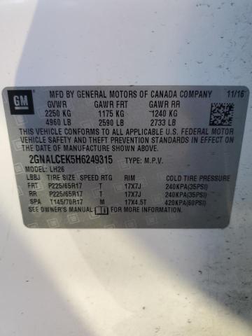 2GNALCEK5H6249315 - 2017 CHEVROLET EQUINOX LT WHITE photo 13