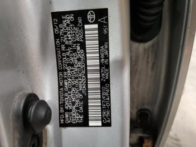 JTDKN3DP4C3015509 - 2012 TOYOTA PRIUS PLUG SILVER photo 12