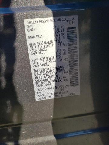 5N1AL0MM2FC505629 - 2015 INFINITI QX60 GRAY photo 13