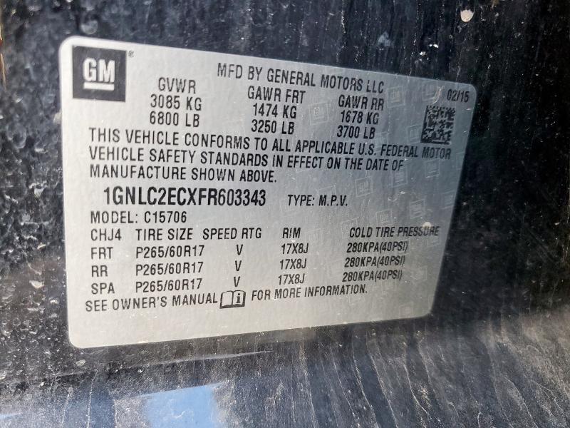 1GNLC2ECXFR603343 - 2015 CHEVROLET TAHOE POLICE TWO TONE photo 13