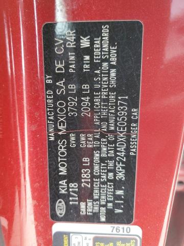 3KPF24ADXKE059371 - 2019 KIA FORTE FE RED photo 12