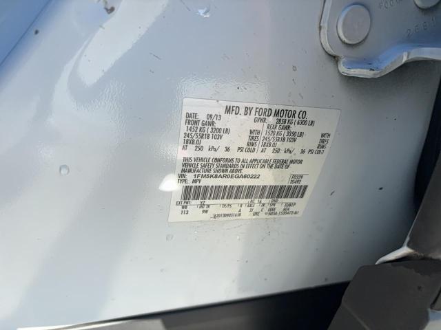 1FM5K8AR0EGA60222 - 2014 FORD EXPLORER POLICE INTERCEPTOR Beyaz fotoğraf 10