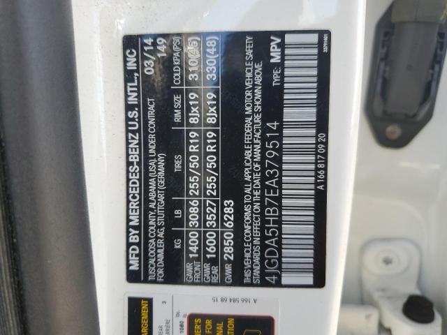 4JGDA5HB7EA379514 - 2014 MERCEDES-BENZ ML 350 4MATIC WHITE photo 13