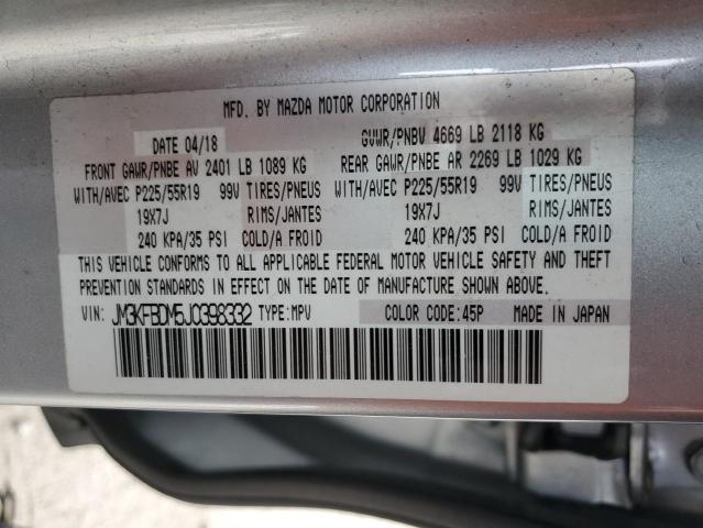 JM3KFBDM5J0398332 - 2018 MAZDA CX-5 GRAND TOURING SILVER photo 13