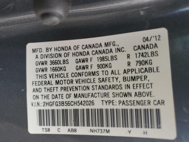 2HGFG3B56CH542026 - 2012 HONDA CIVIC LX GRAY photo 12