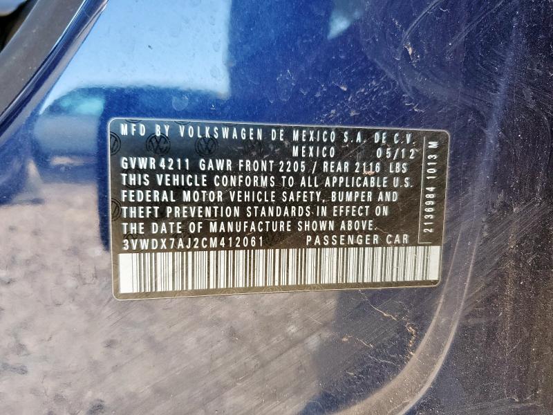 3VWDX7AJ2CM412061 - 2012 VOLKSWAGEN JETTA SE BLUE photo 12