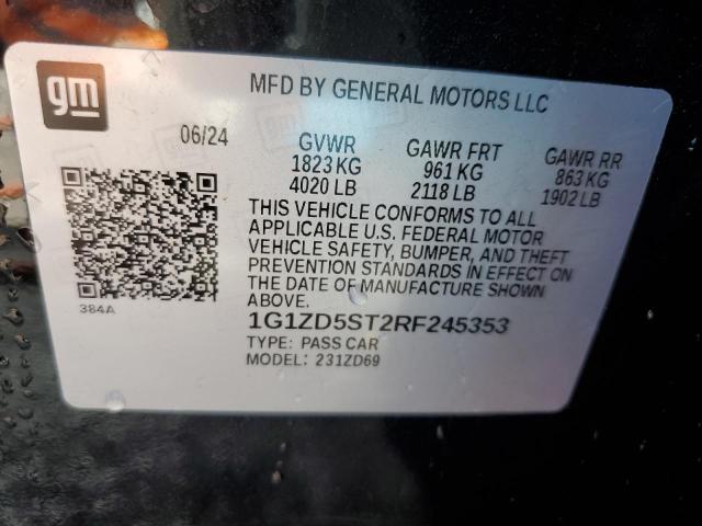 1G1ZD5ST2RF245353 - 2024 CHEVROLET MALIBU LT BLACK photo 12