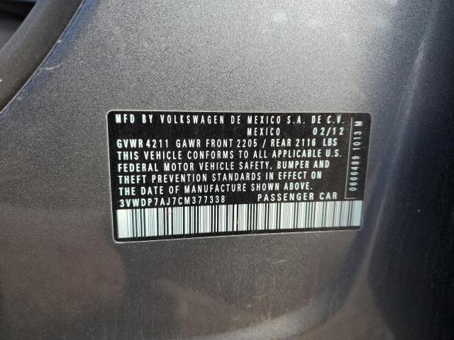 3VWDP7AJ7CM377338 - 2012 VOLKSWAGEN JETTA SE Szary zdjęcie 12