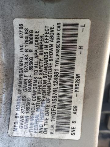 1HGFA16876L124981 - 2006 HONDA CIVIC EX GRAY photo 12
