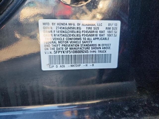 5FPYK1F51DB009245 - 2013 HONDA RIDGELINE RTL BLACK photo 12