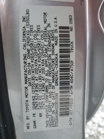 5TEUU42N45Z001598 - 2005 TOYOTA TACOMA ACCESS CAB Plata foto 12