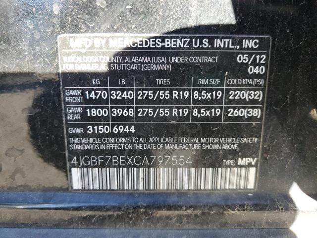 4JGBF7BEXCA797554 - 2012 MERCEDES-BENZ GL 450 4MATIC BLACK photo 13
