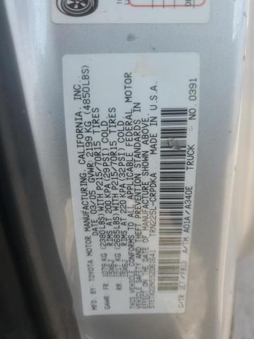 5TETX22N55Z061641 - 2005 TOYOTA TACOMA ACCESS CAB Сріблястий фото 12