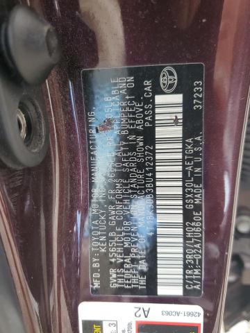 4T1BK3DB3BU412372 - 2011 TOYOTA AVALON BASE Бордовий фото 12