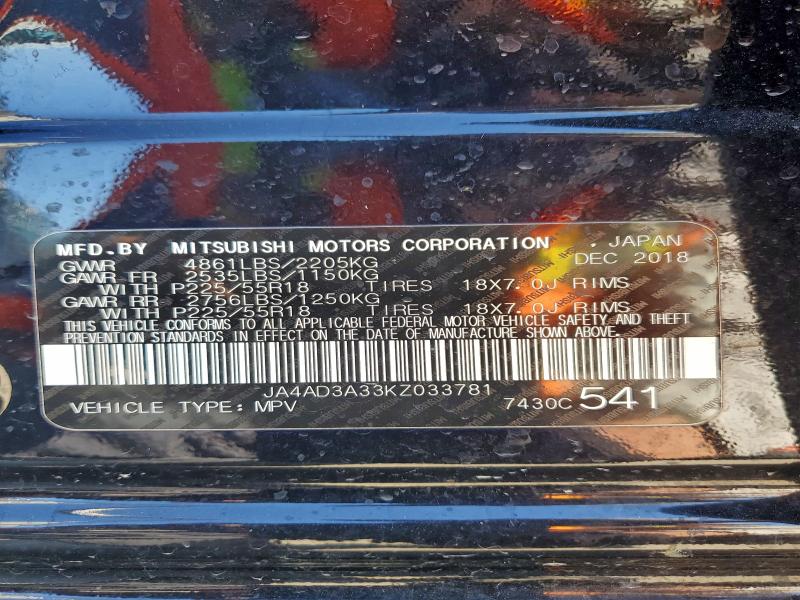 JA4AD3A33KZ033781 - 2019 MITSUBISHI OUTLANDER SE Schwarz Foto 13