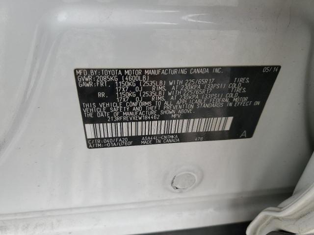 2T3RFREVXEW184462 - 2014 TOYOTA RAV4 XLE WHITE photo 13