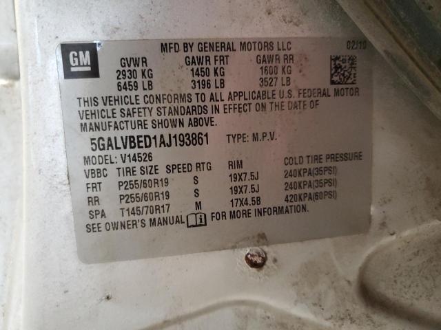 5GALVBED1AJ193861 - 2010 BUICK ENCLAVE CXL SILVER photo 13