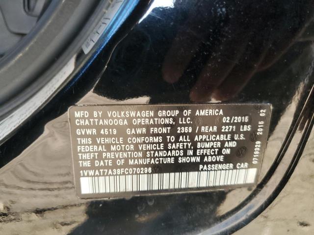1VWAT7A38FC070296 - 2015 VOLKSWAGEN PASSAT S Қара фото 12