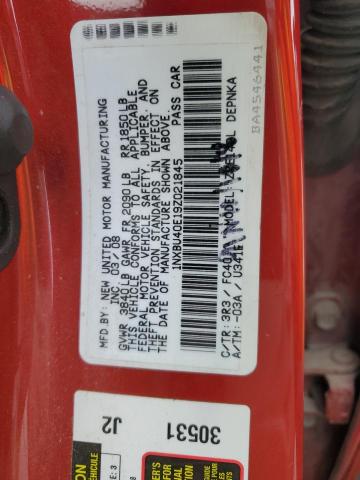 1NXBU40E19Z021845 - 2009 TOYOTA COROLLA BASE Կարմիր լուսանկար 12