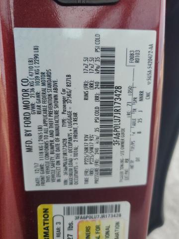 3FA6P0LU7JR173428 - 2018 FORD FUSION SE HYBRID Қызыл фото 12