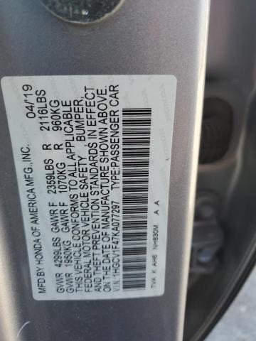 1HGCV1F47KA077297 - 2019 HONDA ACCORD EX 灰色 照片 12