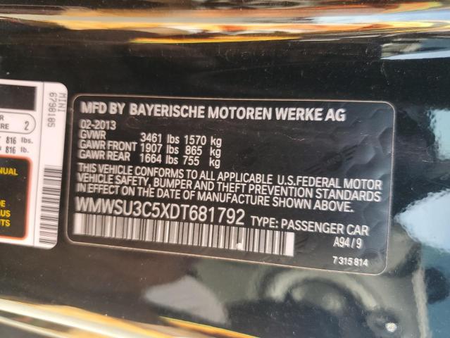 WMWSU3C5XDT681792 - 2013 MINI COOPER შავი ფოტო 12