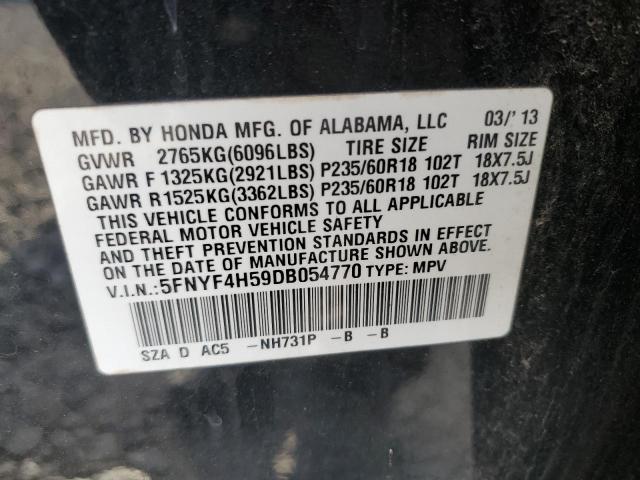 5FNYF4H59DB054770 - 2013 HONDA PILOT EXL BLACK photo 13
