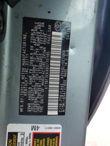 4T1BF3EK6BU715195 - 2011 TOYOTA CAMRY BASE GREEN photo 12